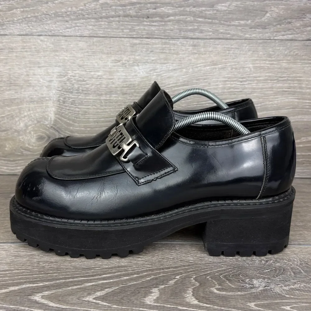 Bed Stu Black Patent Leather Women’s Sz 12 Chunky Y2K Grunge Oxford Loafers
